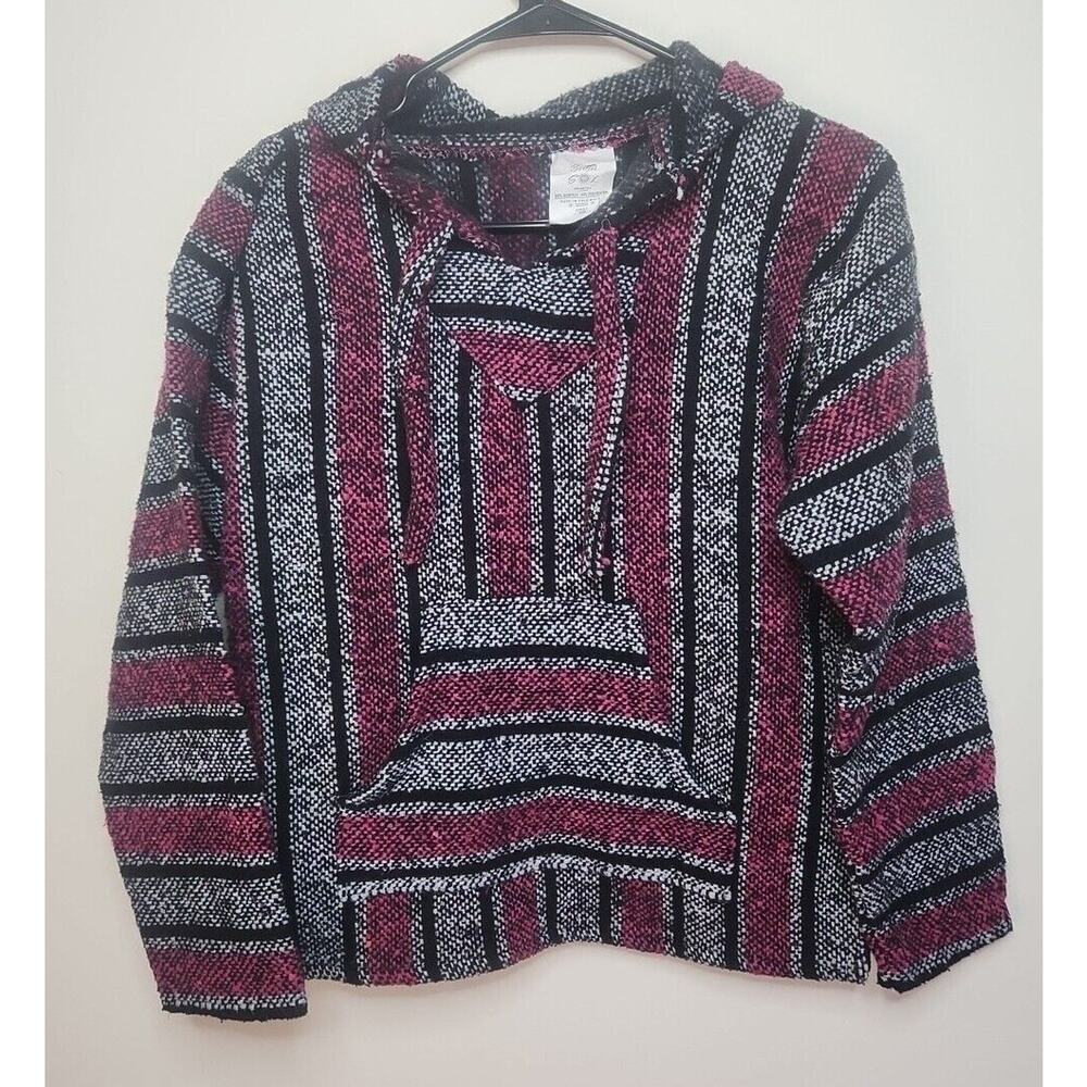 Baja Sol Hooded Poncho Hoodie Adult Small Pink Black 0559